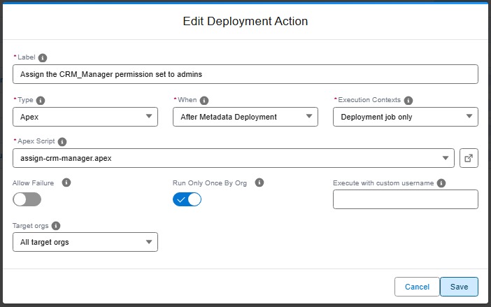 Apex deployment action