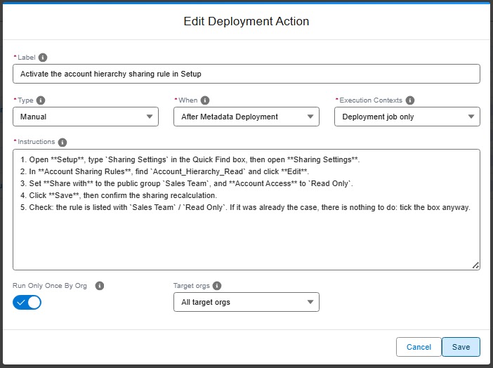 Manual deployment action