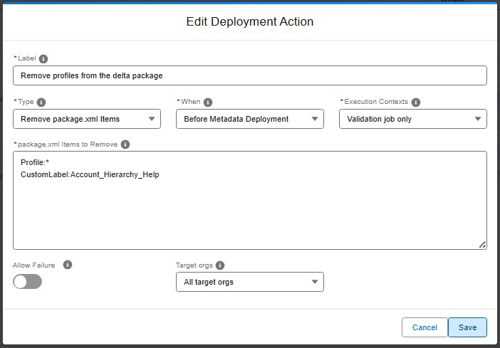 Remove package.xml items deployment action