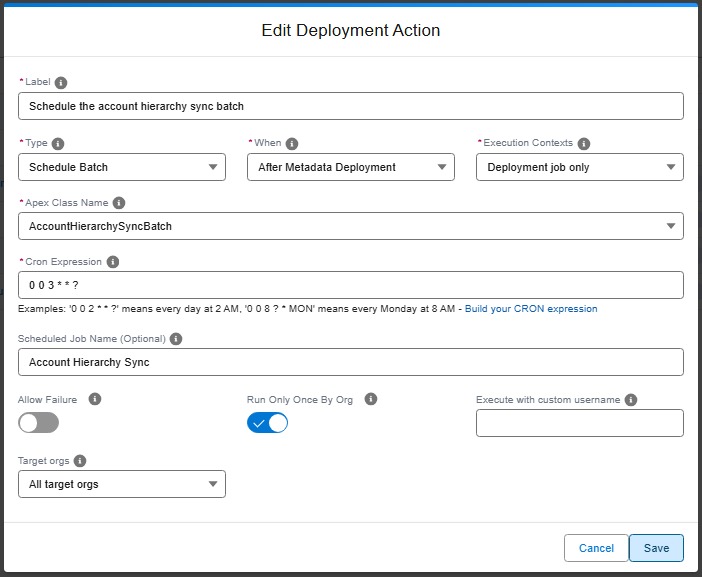 Schedule batch deployment action