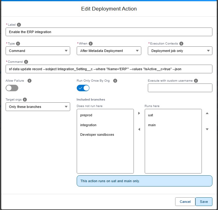 Deployment action running on uat and main only